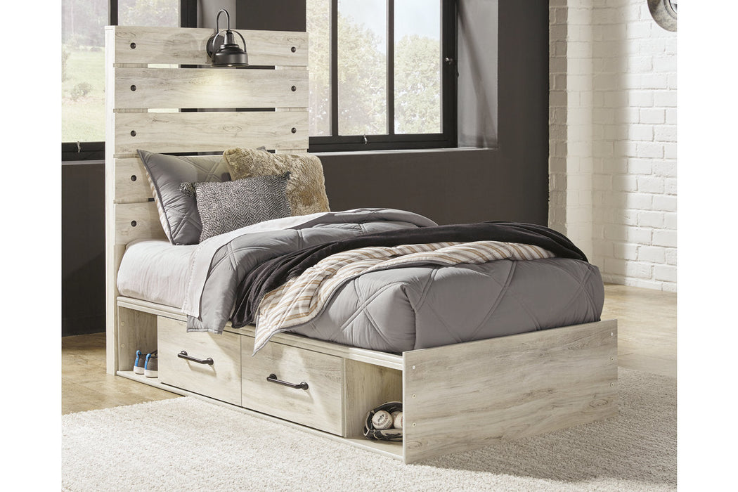 Cambeck Whitewash Twin Panel Bed with 2 Storage Drawers