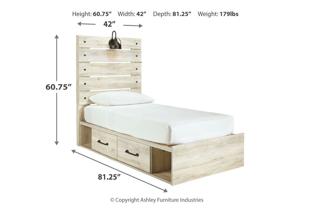 Cambeck Whitewash Twin Panel Bed with 2 Storage Drawers