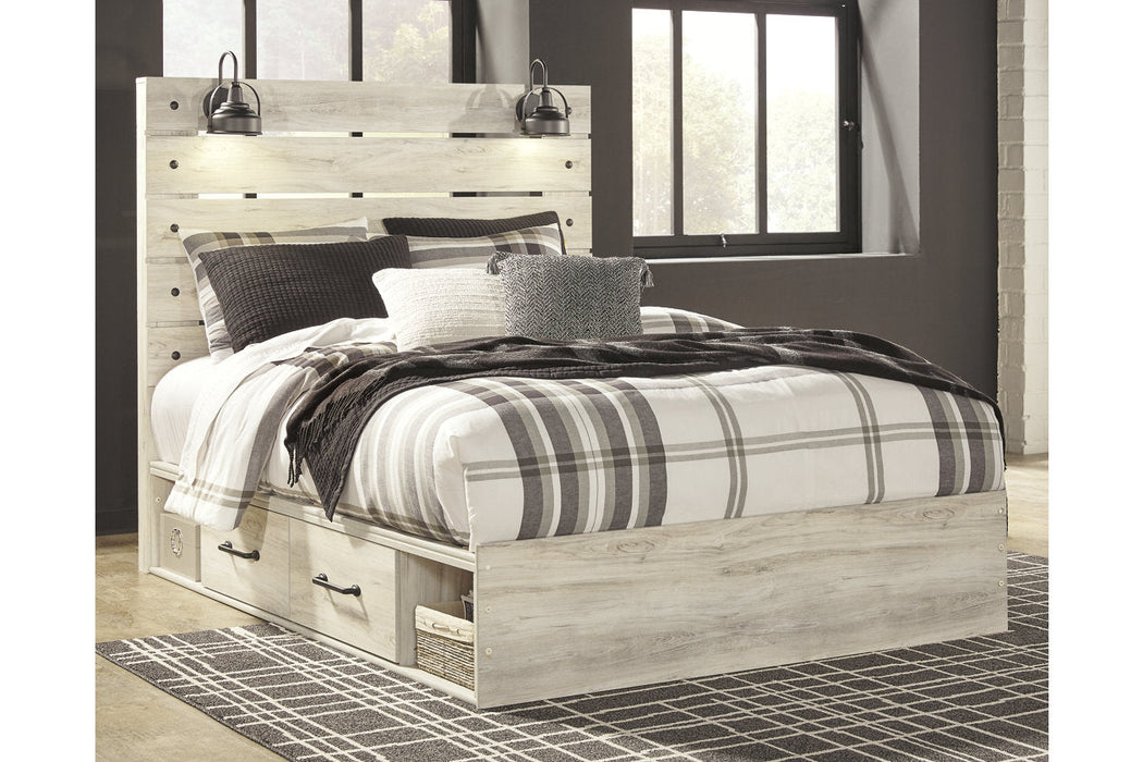 Cambeck Whitewash Queen Panel Bed with 2 Storage Drawers