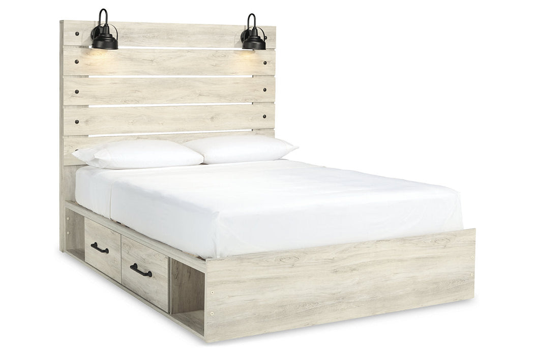 Cambeck Whitewash Queen Panel Bed with 2 Storage Drawers