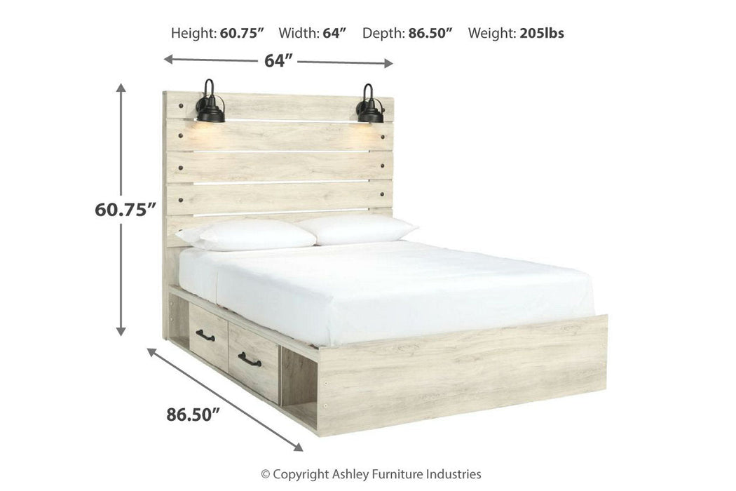 Cambeck Whitewash Queen Panel Bed with 2 Storage Drawers