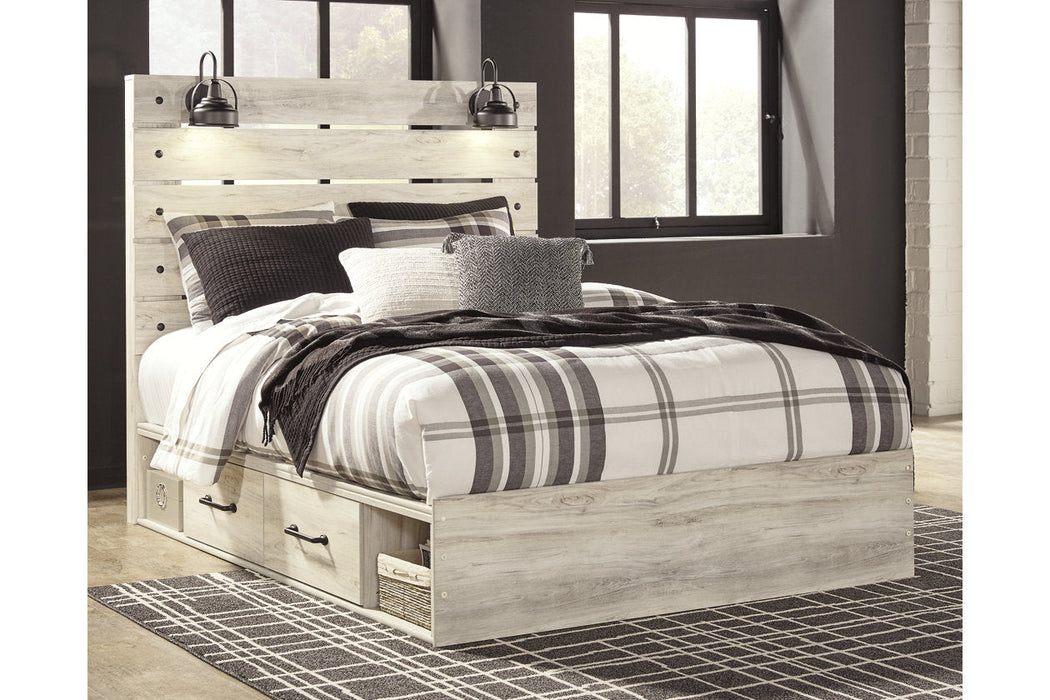 Cambeck Whitewash Queen Panel Bed with 4 Storage Drawers