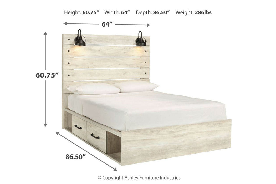 Cambeck Whitewash Queen Panel Bed with 4 Storage Drawers