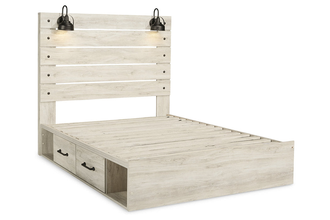 Cambeck Whitewash Queen Panel Bed with 4 Storage Drawers