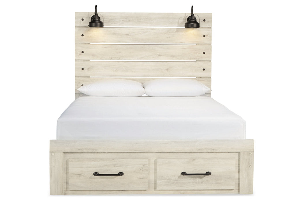 Cambeck Whitewash Queen Panel Bed with 2 Storage Drawers