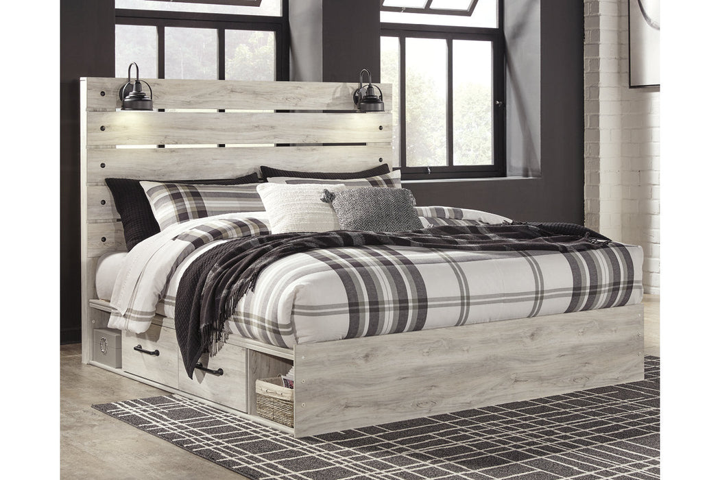 Cambeck Whitewash King Panel Bed with 2 Storage Drawers