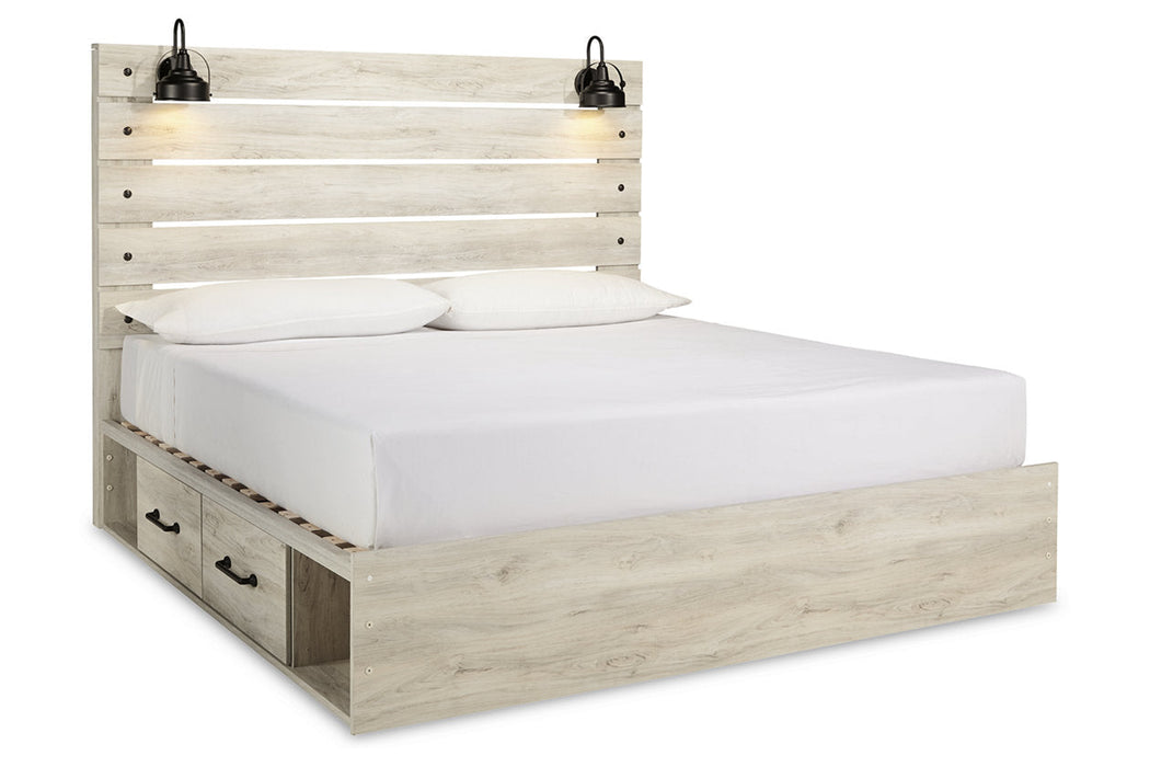 Cambeck Whitewash King Panel Bed with 2 Storage Drawers