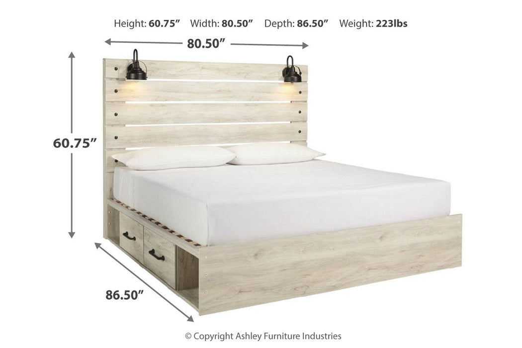 Cambeck Whitewash King Panel Bed with 2 Storage Drawers