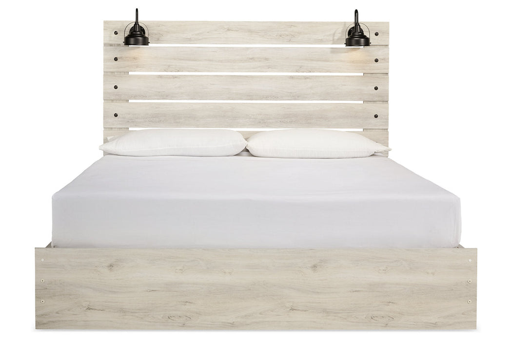 Cambeck Whitewash King Panel Bed with 2 Storage Drawers