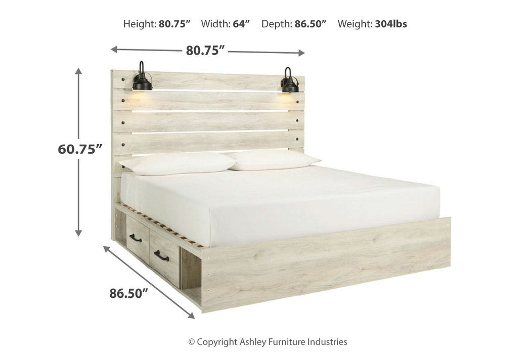 Cambeck Whitewash King Panel Bed with 4 Storage Drawers