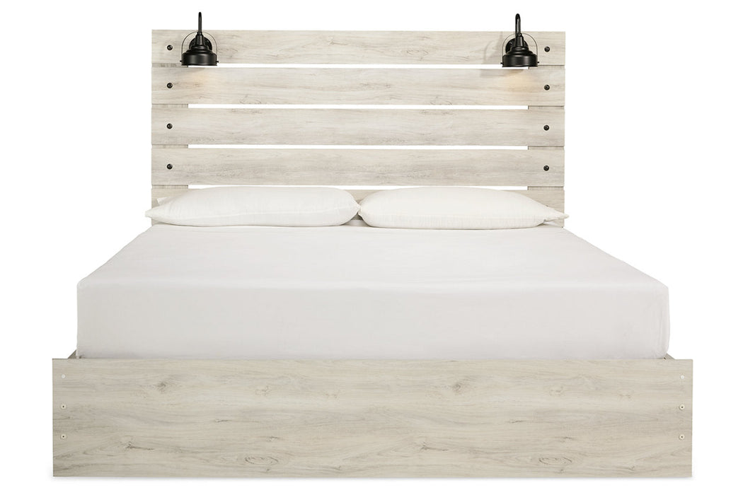 Cambeck Whitewash King Panel Bed with 4 Storage Drawers