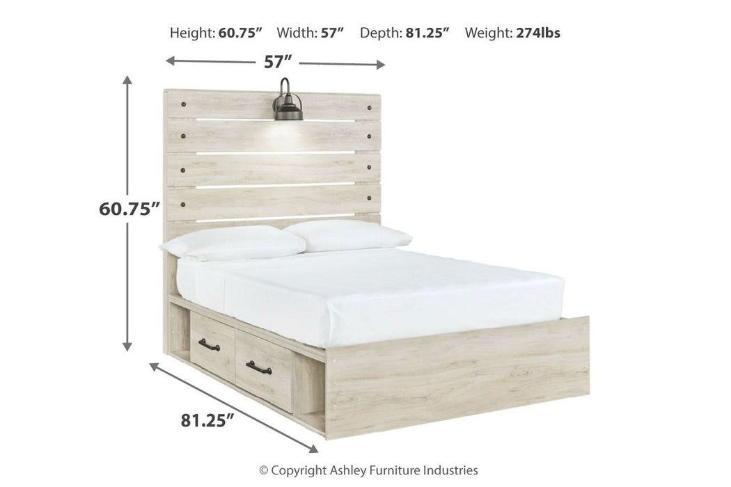 Cambeck Whitewash Full Panel Bed with 4 Storage Drawers