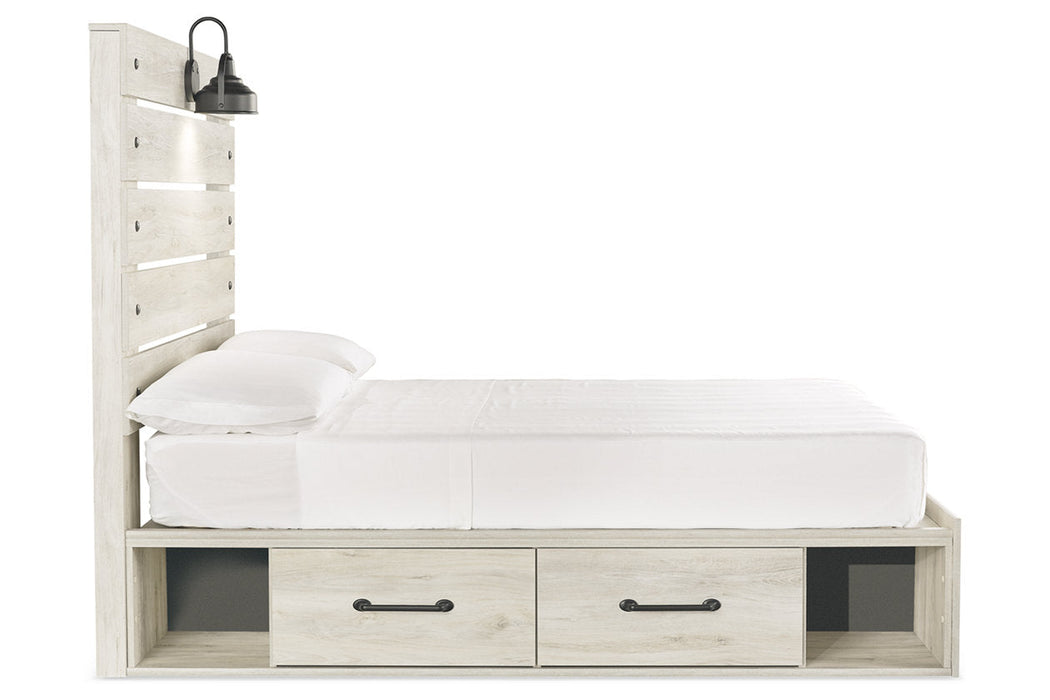 Cambeck Whitewash Full Panel Bed with 4 Storage Drawers