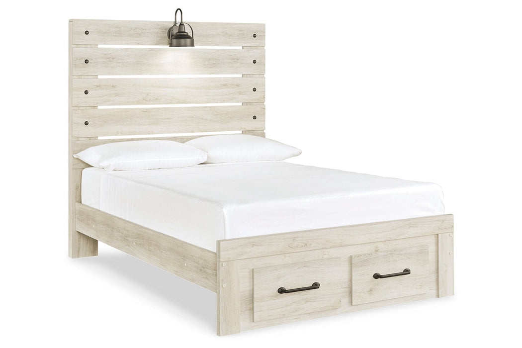 Cambeck Whitewash Full Panel Bed with 2 Storage Drawers