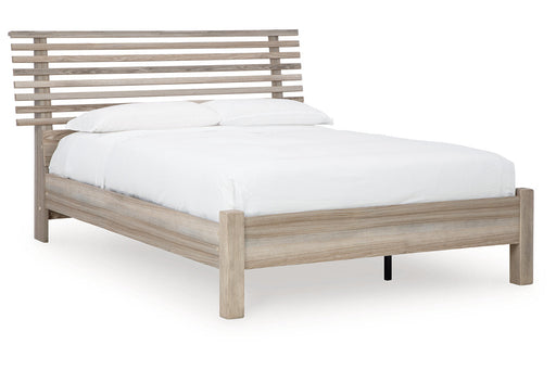 Hasbrick Tan Queen Slat Platform Bed -  Ashley - Lara Furniture