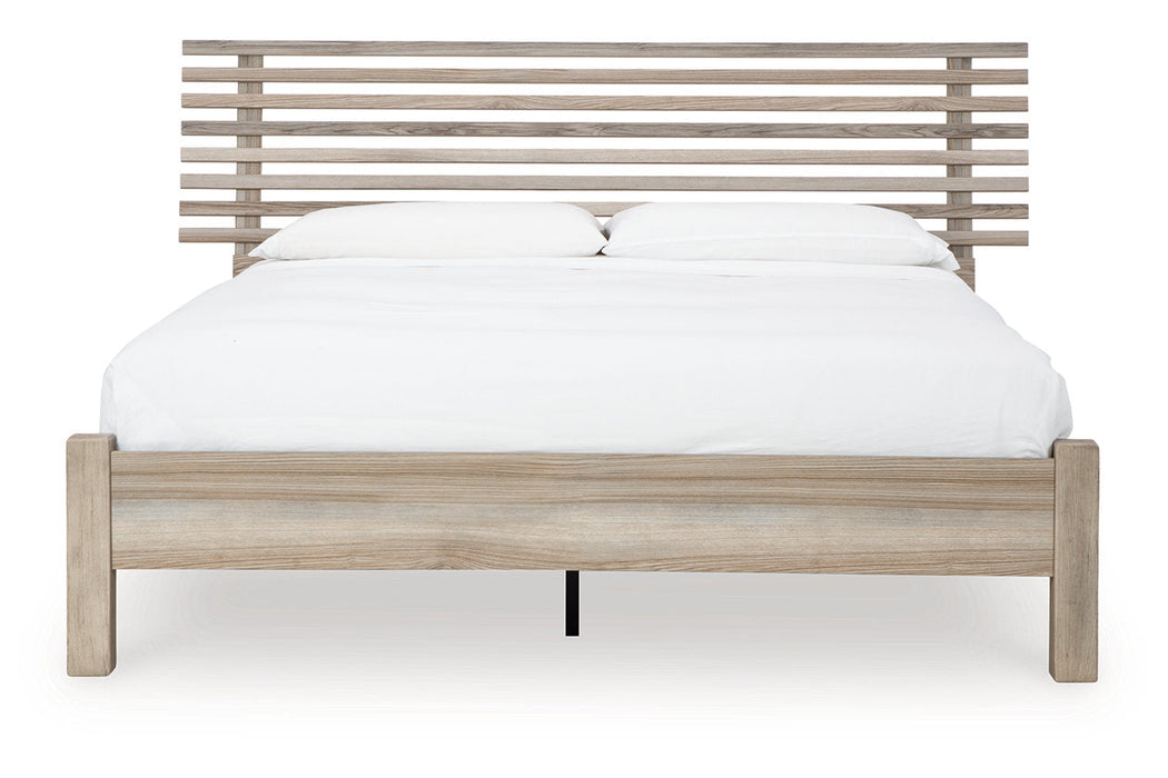 Hasbrick Tan Queen Slat Platform Bed -  Ashley - Lara Furniture