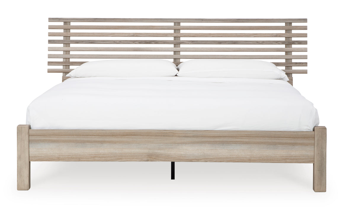 Hasbrick Tan Queen Slat Platform Bed