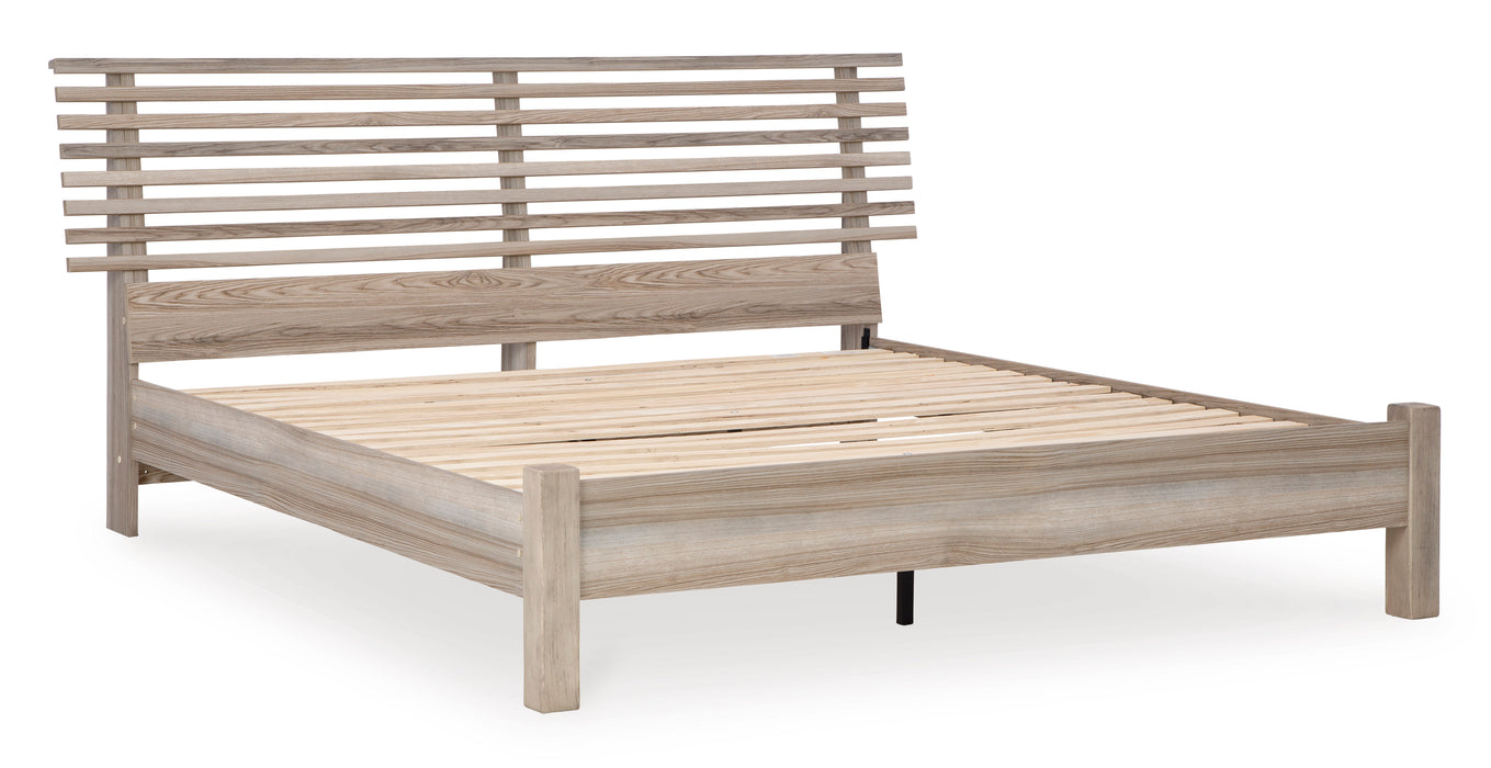 Hasbrick Tan Slat Platform Bedroom Set