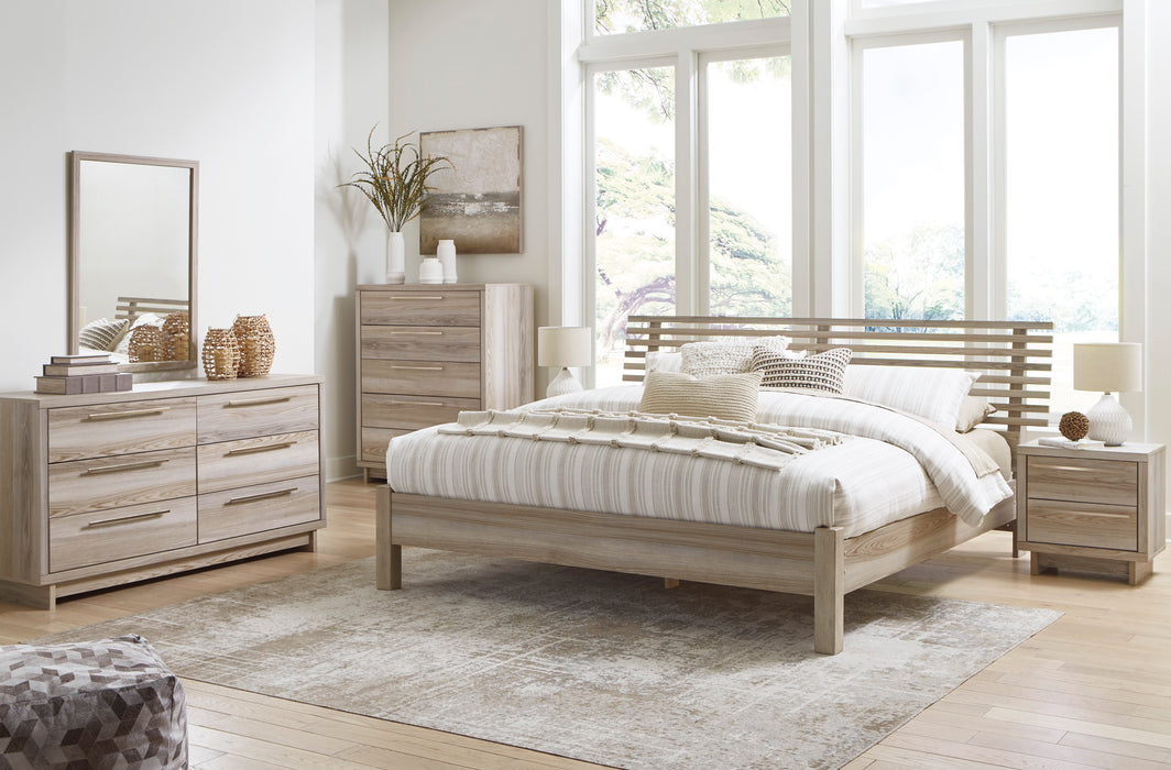 Hasbrick Tan Slat Platform Bedroom Set