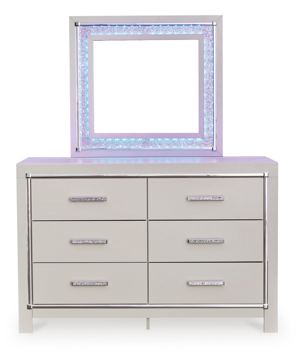 Zyniden Silver LED Upholstered Panel Bedroom Set