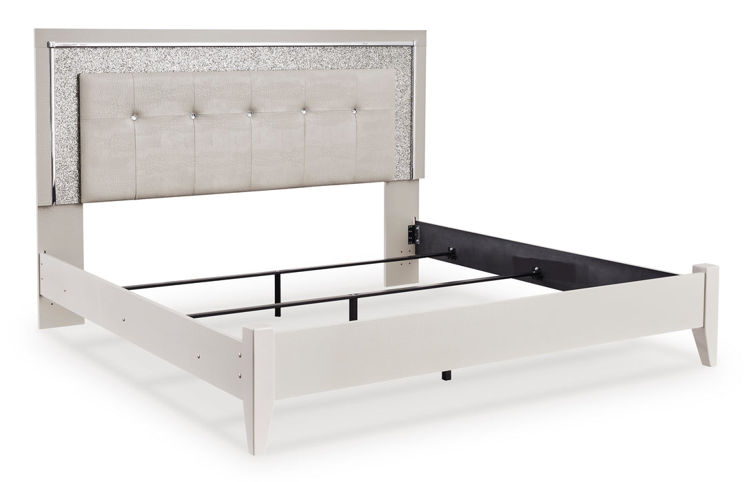 Zyniden Silver LED Upholstered Panel Bedroom Set