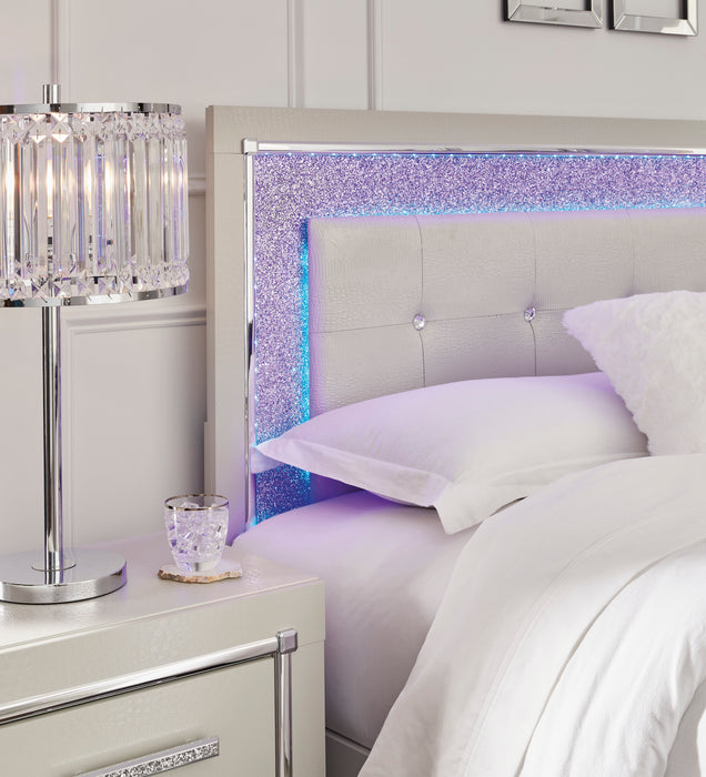 Zyniden Silver LED Upholstered Panel Bedroom Set