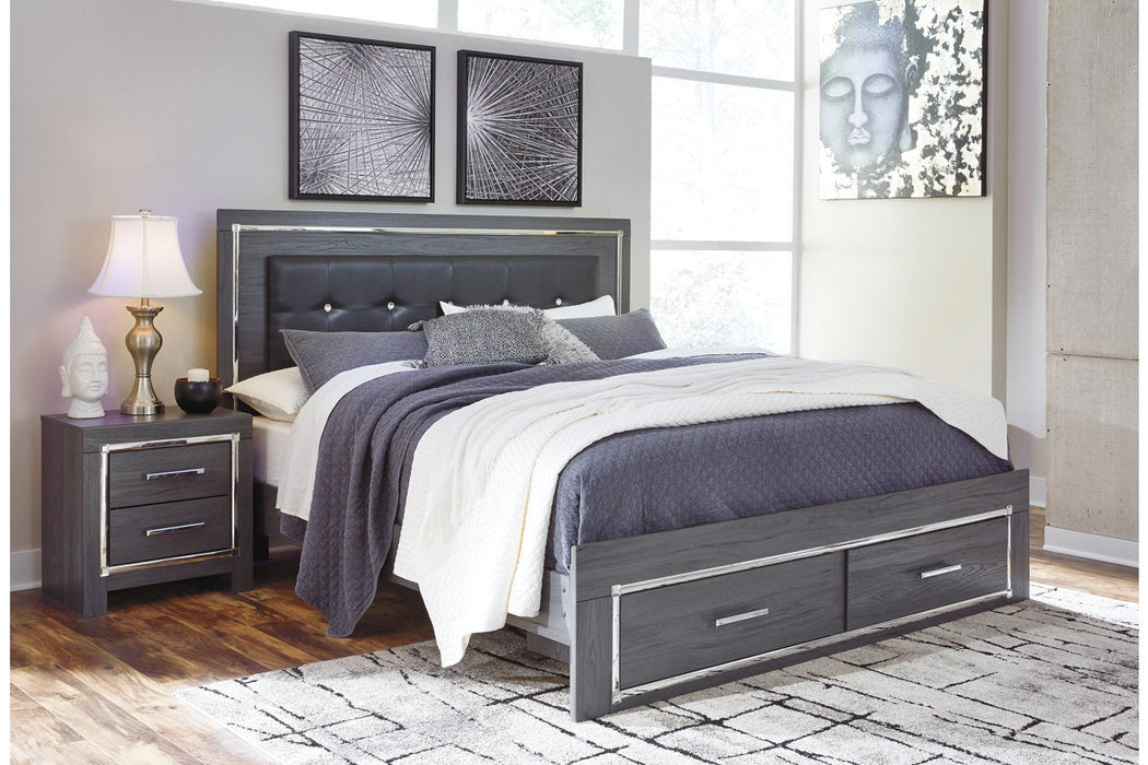 Lodanna Gray King Panel Bed with 2 Storage Drawers