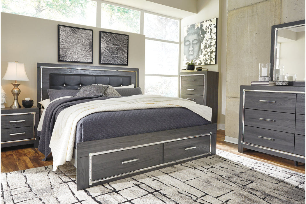 Lodanna Gray King Panel Bed with 2 Storage Drawers