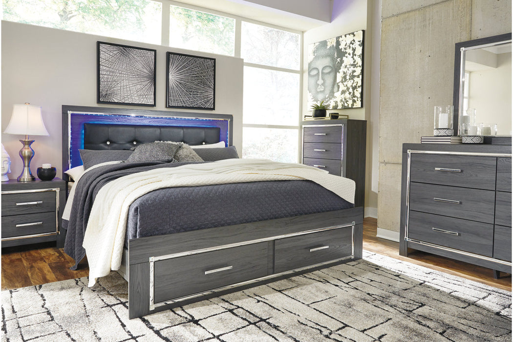 Lodanna Gray King Panel Bed with 2 Storage Drawers