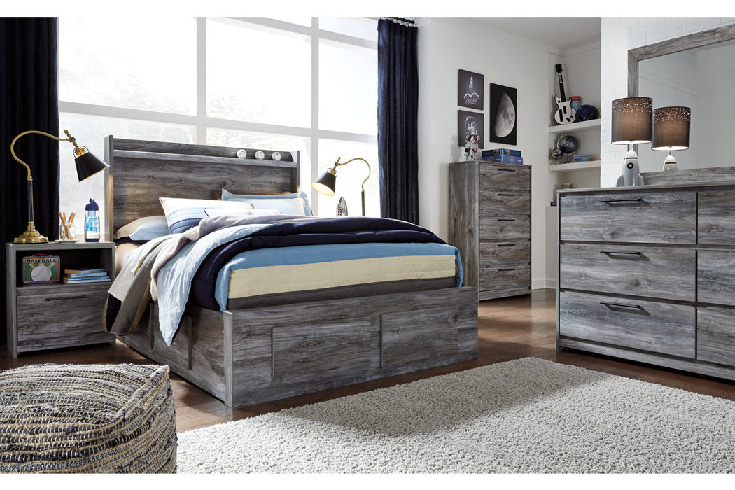 Baystorm Gray Full Panel Bed with 4 Storage Drawers