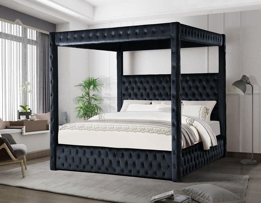 Harlem Black Velvet Queen Canopy Bed