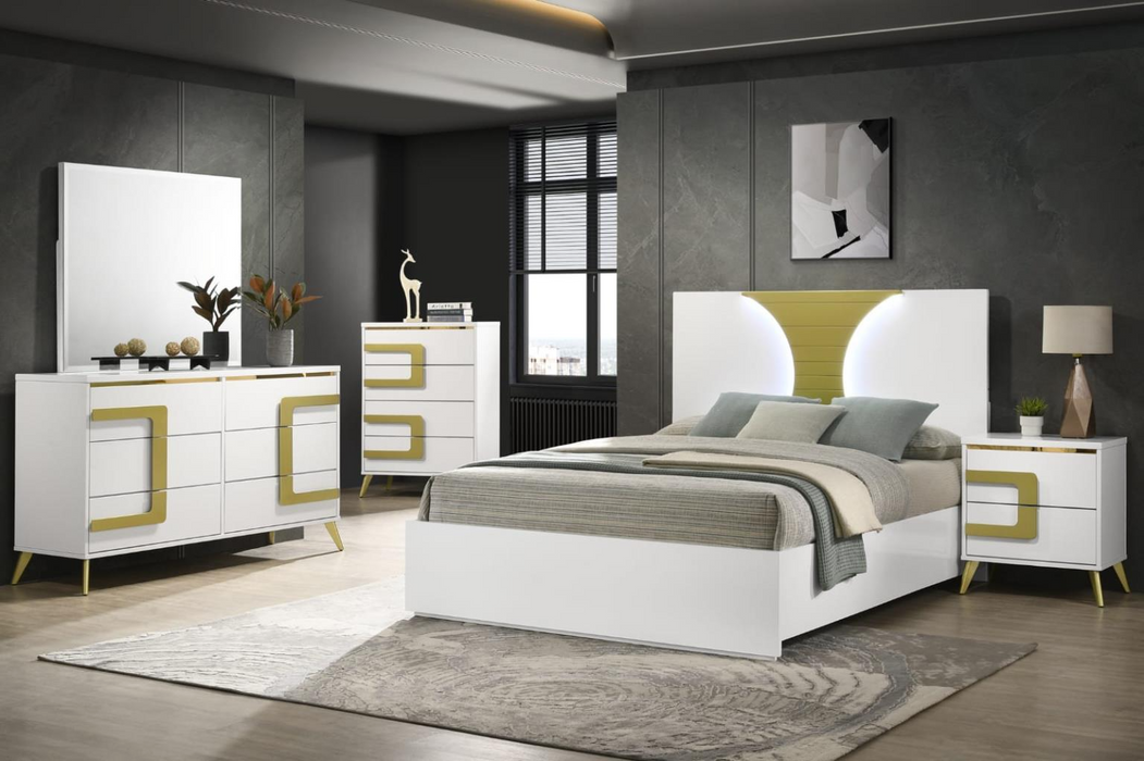 Westley White/Gold LED Panel Bedroom Set