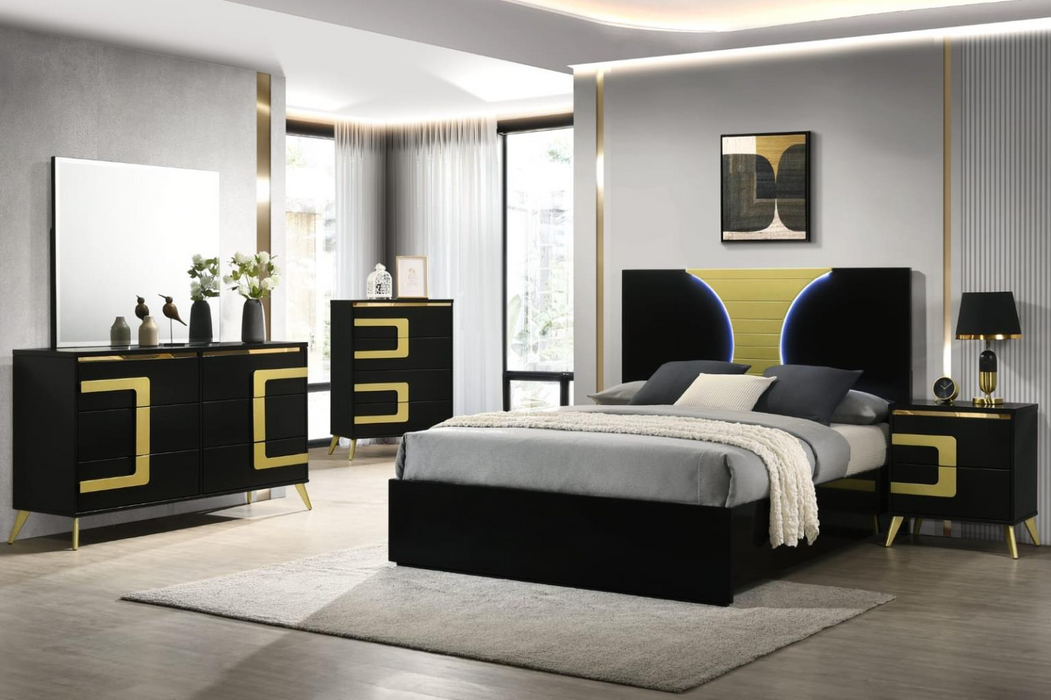 Westley Black Gold LED Panel Bedroom Set