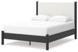 Cadmori Black/White Queen Upholstered Platform Bed -  Ashley - Lara Furniture