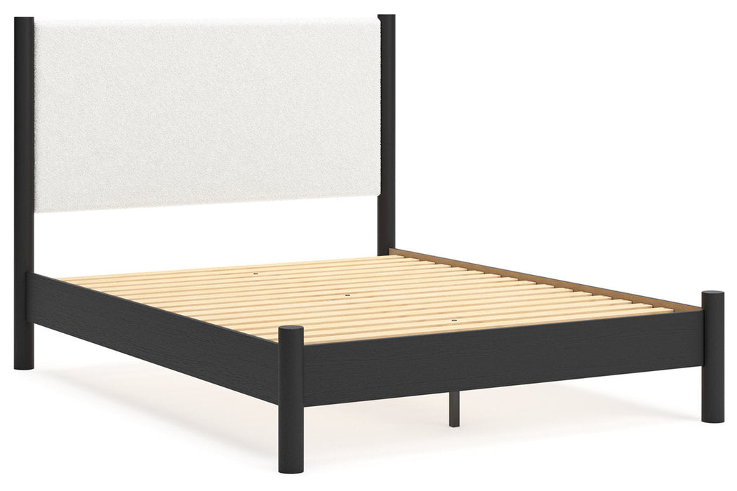 Cadmori Black/White Queen Upholstered Platform Bed -  Ashley - Lara Furniture