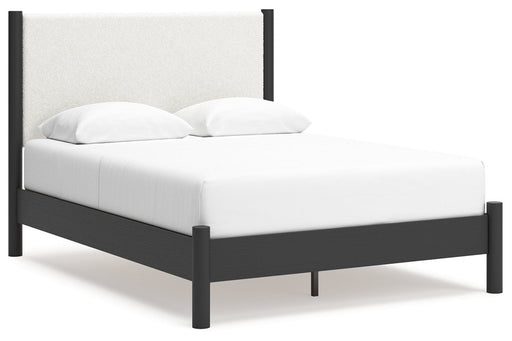 Cadmori Black/White Queen Upholstered Platform Bed -  Ashley - Lara Furniture