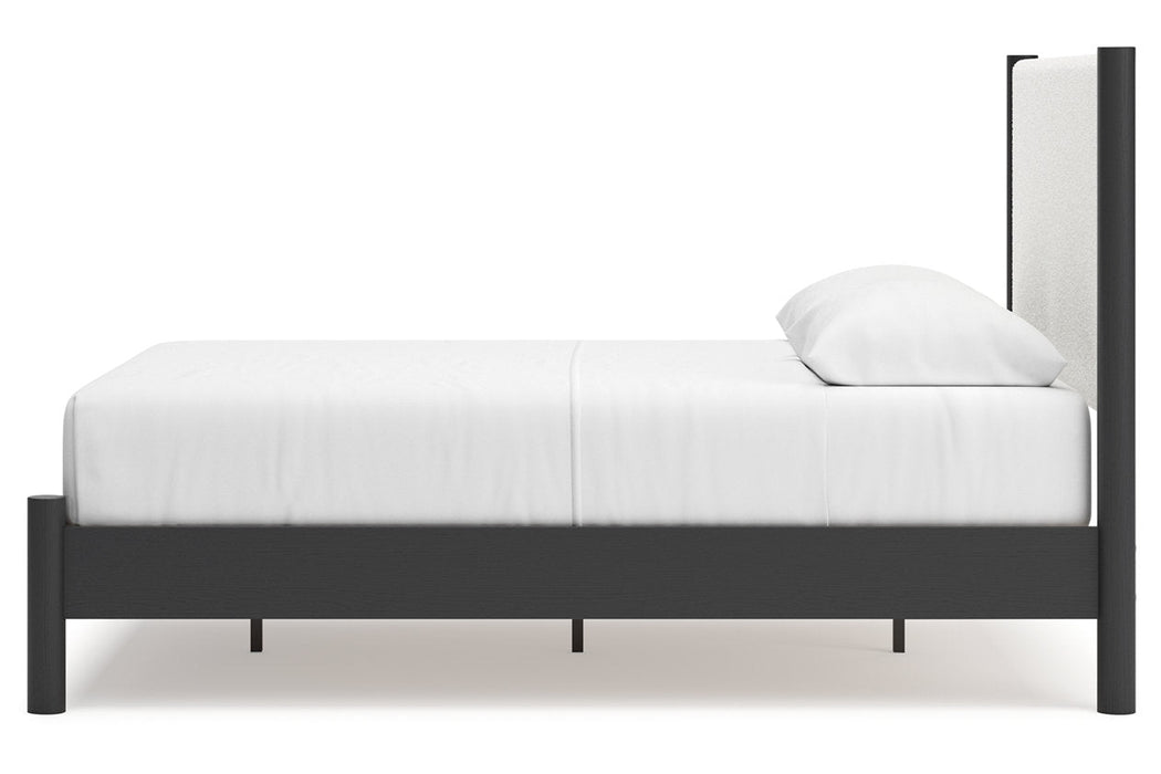 Cadmori Black/White Queen Upholstered Platform Bed -  Ashley - Lara Furniture