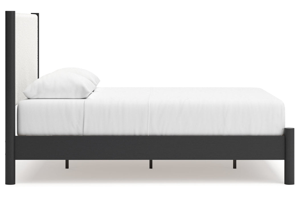 Cadmori Black/White Queen Upholstered Platform Bed -  Ashley - Lara Furniture