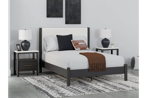 Cadmori Black/White Queen Upholstered Platform Bed -  Ashley - Lara Furniture