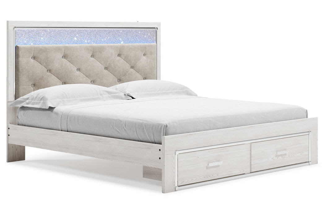 Altyra White King Upholstered Storage Bed