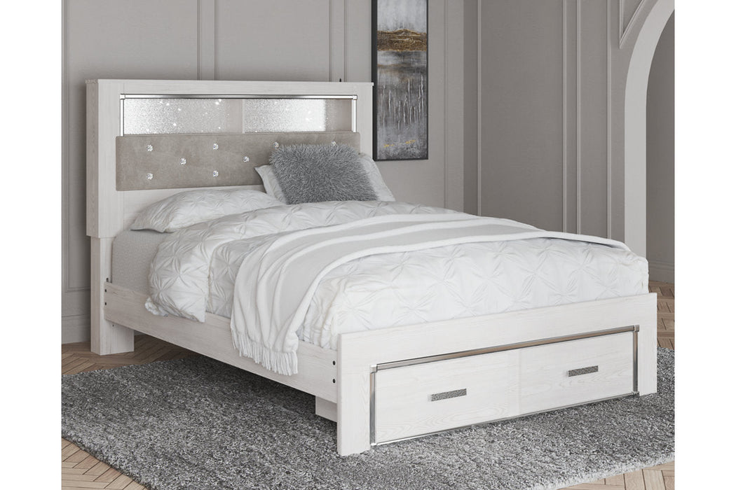 Altyra White Queen Upholstered Bookcase Bed with Storage