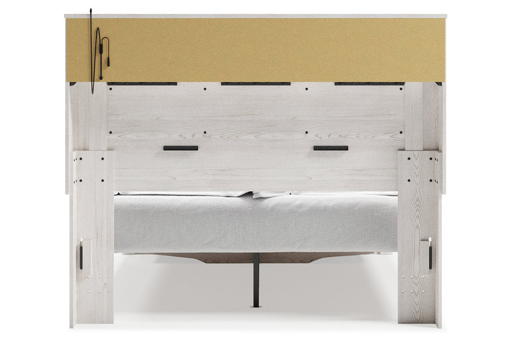 Altyra White Queen Upholstered Platform Bookcase Bed with Storage -  Ashley - Lara Furniture