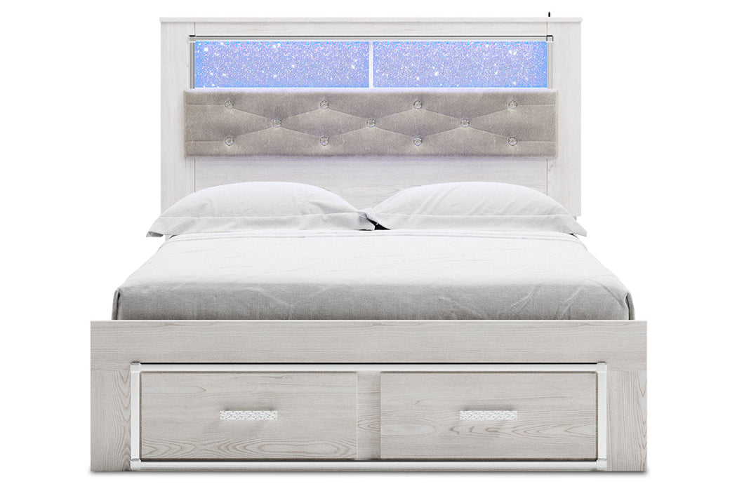 Altyra White Queen Upholstered Panel Bookcase Bed with Storage -  Ashley - Lara Furniture