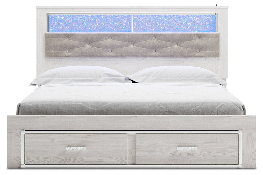 Altyra White King Upholstered Bookcase Bed with Storage