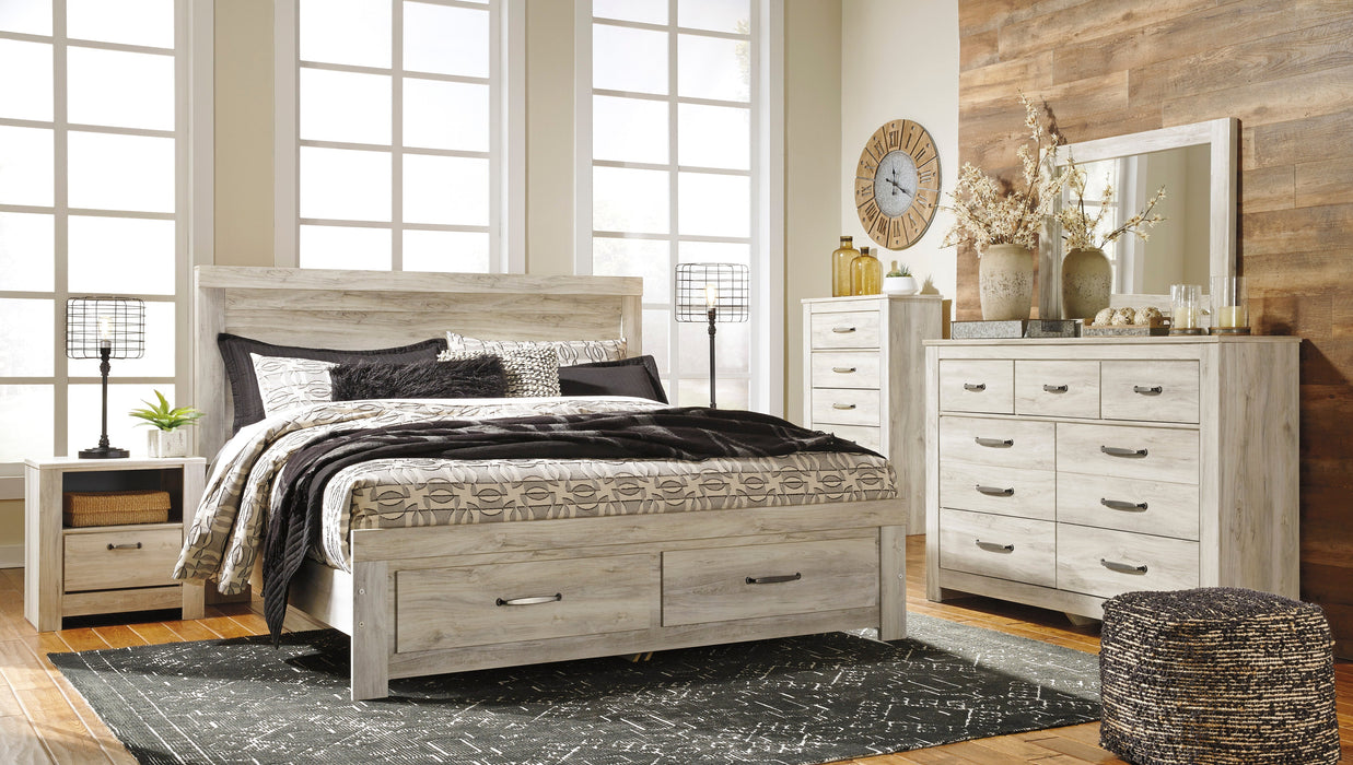 Bellaby Whitewash Footboard Storage Platform Bedroom Set