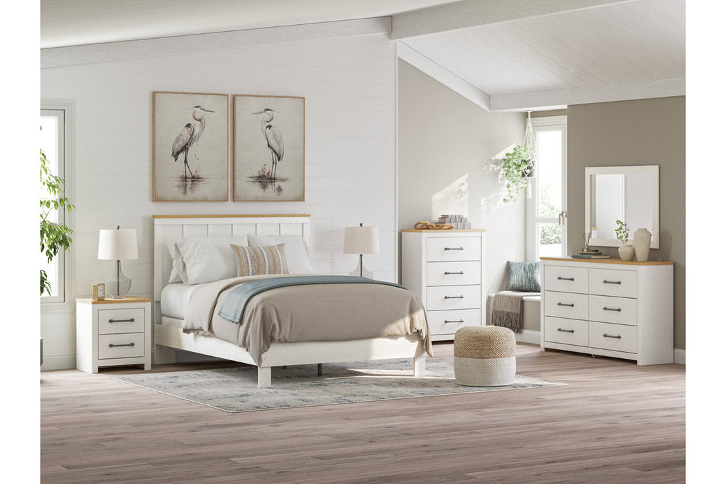 Linnocreek White/Warm Brown Queen Panel Bed