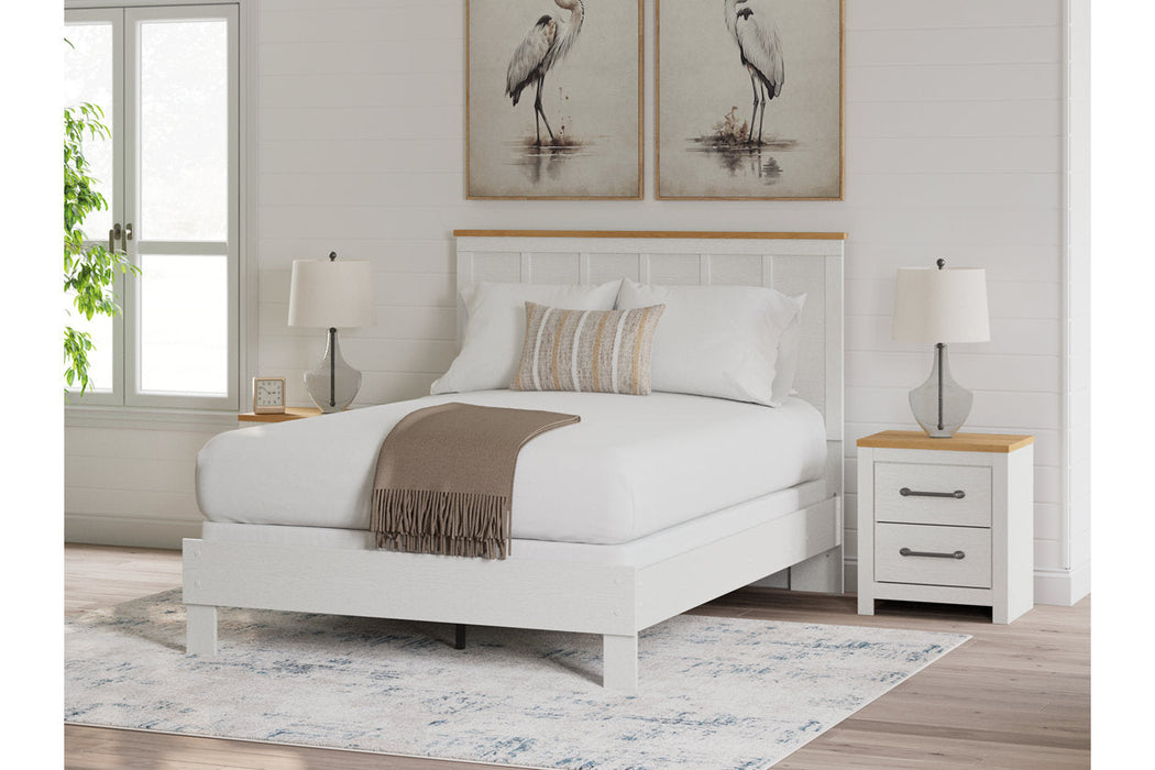 Linnocreek White/Warm Brown Queen Panel Bed -  Ashley - Lara Furniture