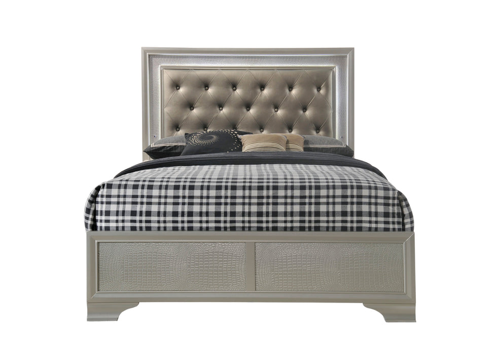 Lyssa Champagne LED Upholstered Panel Bedroom Set