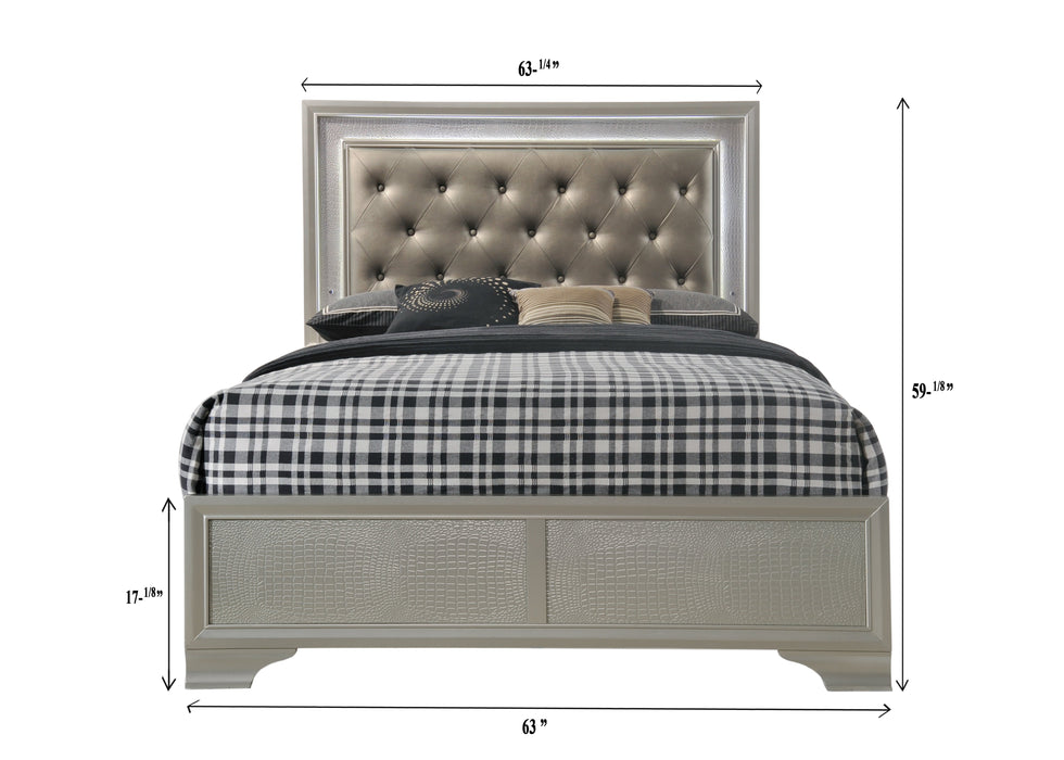 Lyssa Champagne LED Upholstered Panel Bedroom Set