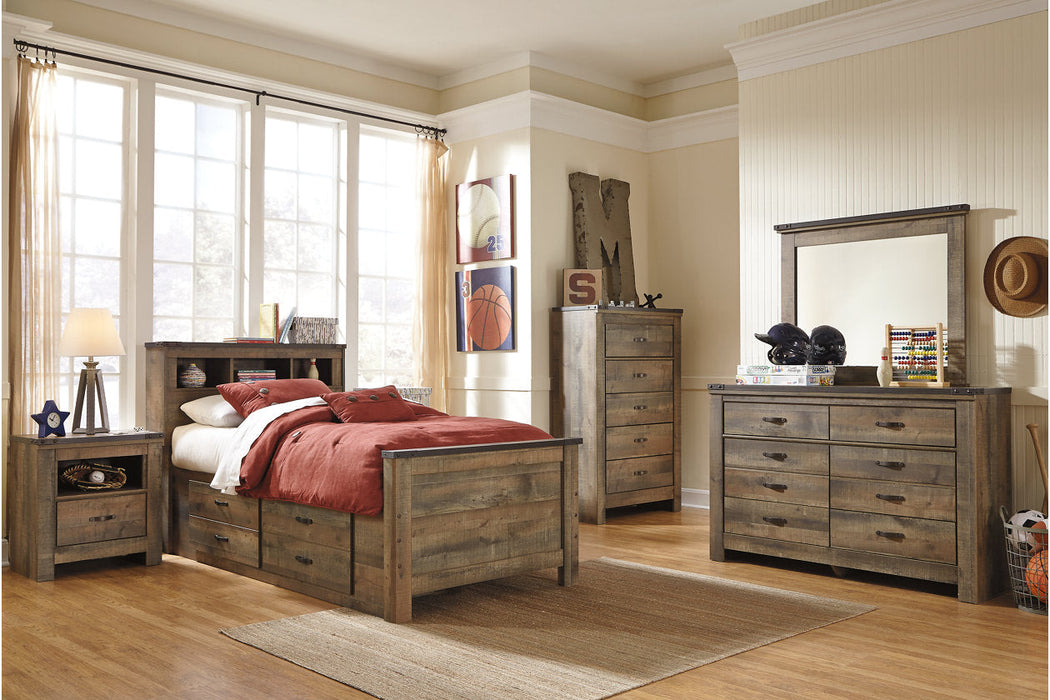 Trinell Brown Twin Bookcase Bed with 2 Storage Drawers